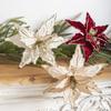 Fabric Plastic Fake Flower DIY Decoration Xmas Tree Decorations Glitter Poinsettia  New Year