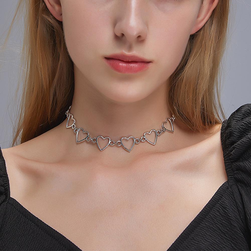 Women's Necklace Alloy Hollow Heart-shape Pendant Silver Necklace