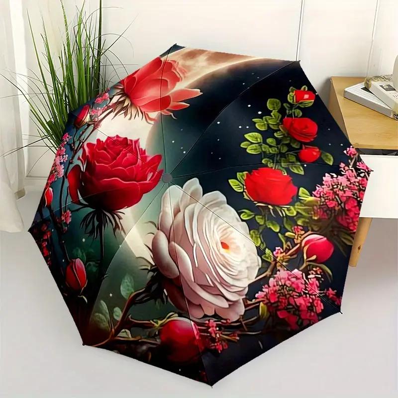

Open/Close Umbrella with Moonlight Rose Yin-Yang Design & 8-Rib Folding Canopy - Operation, Compact Portable Umbrella for &, T Iron&8K