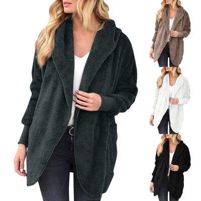 Damen Herbst und Winter Plüsch Mittellange Revers Kapuzenjacke
