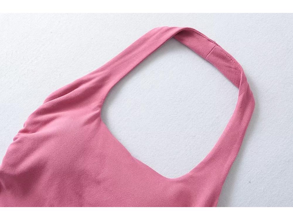 YPFF Stylish Women's Padded Halter Tank Top - Backless, Ruched, Waist-Slimming Crop Top