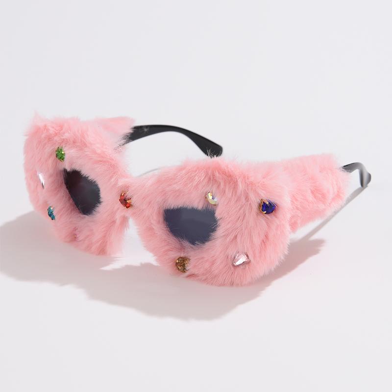 Fashion New Diamond Plush Personality Cat Eye Sunglasses Funny Party Concave Shape Pography Sun Glasses
