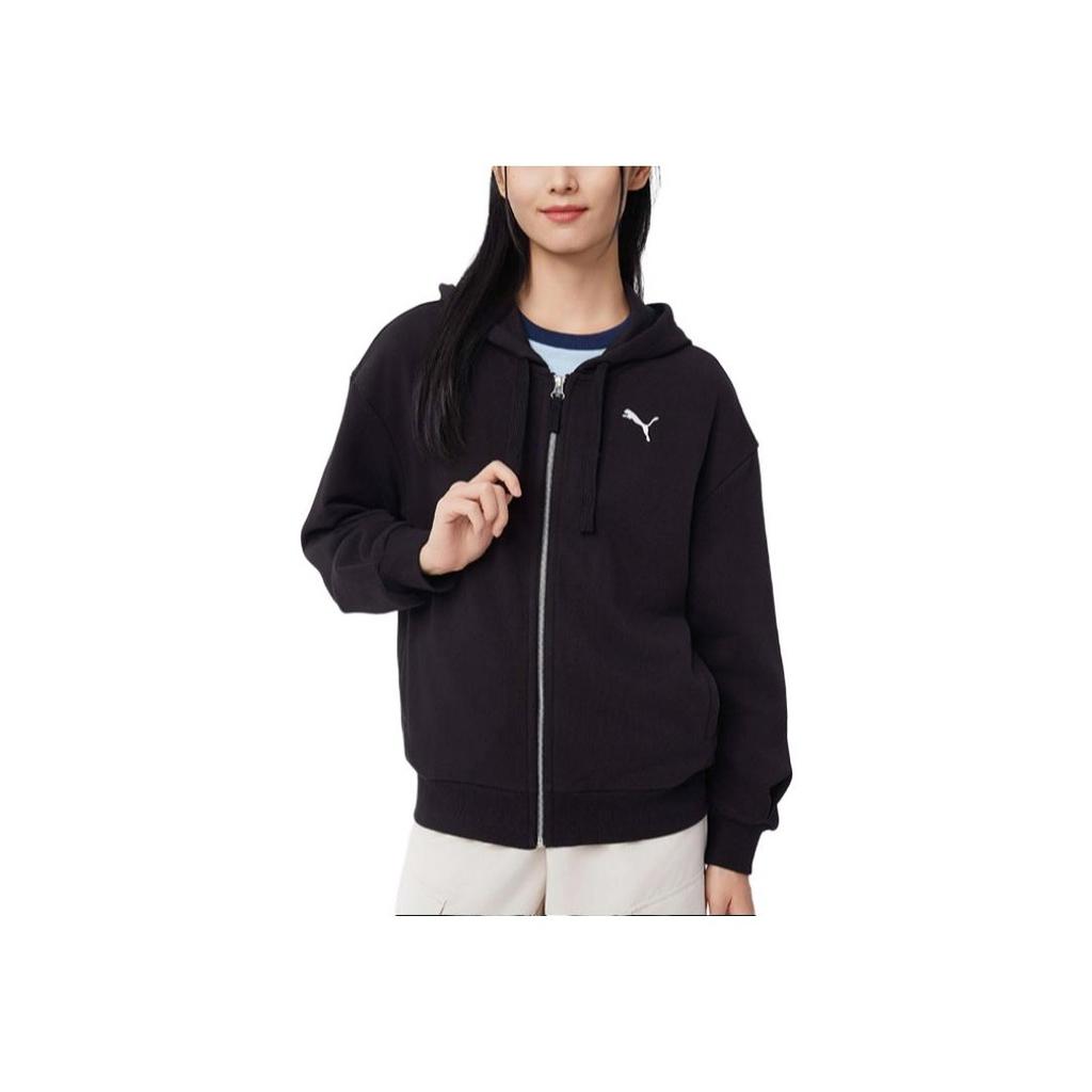 Puma Solid Color Sports Zip-Up Hoodie Jacket Women Jackets Black 686067-01