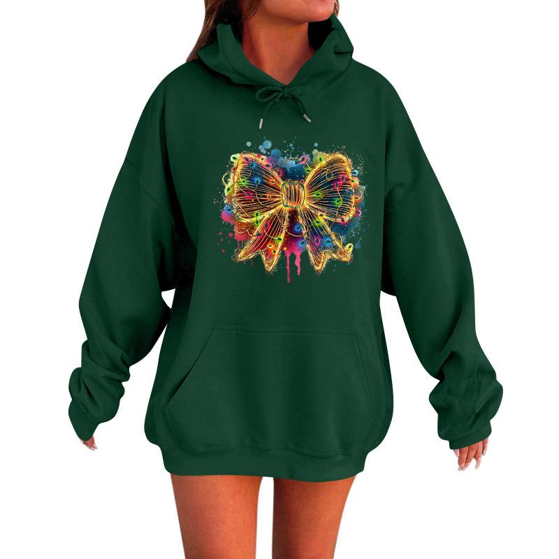 Spring 2025 European & American Trendy Unisex Bow Print Hooded Sweatshirt