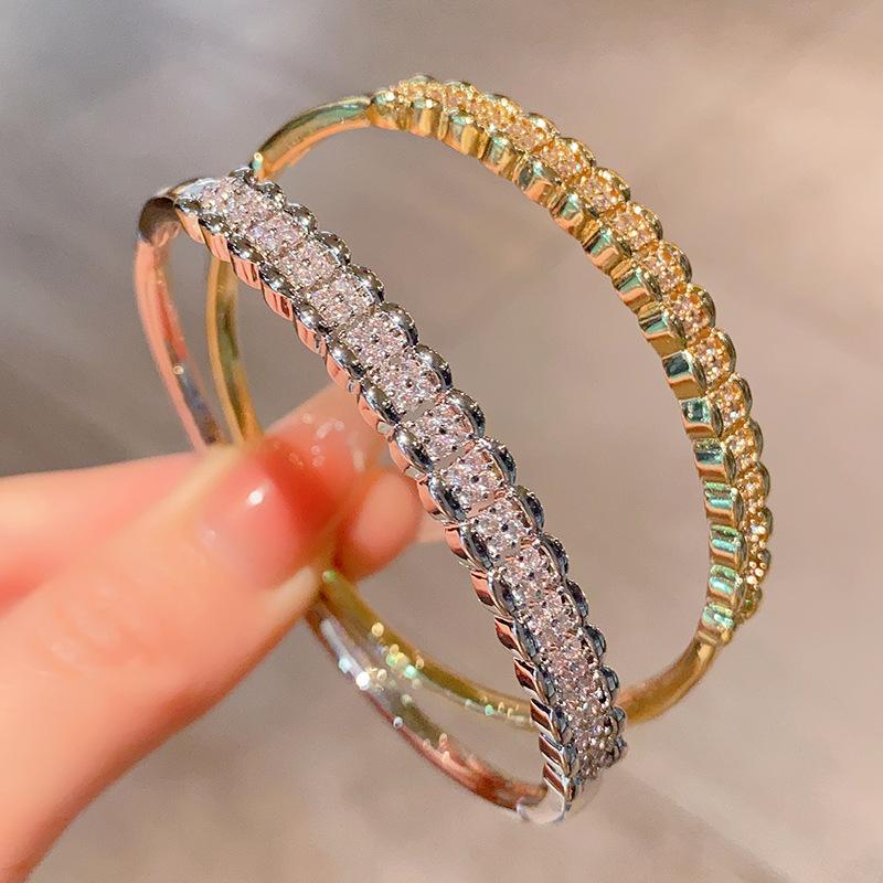 Zircon Inlaid Yellow and White Color Separated Bracelet, Cuban Bracelet, Light Luxury High-end Tennis Bracelet