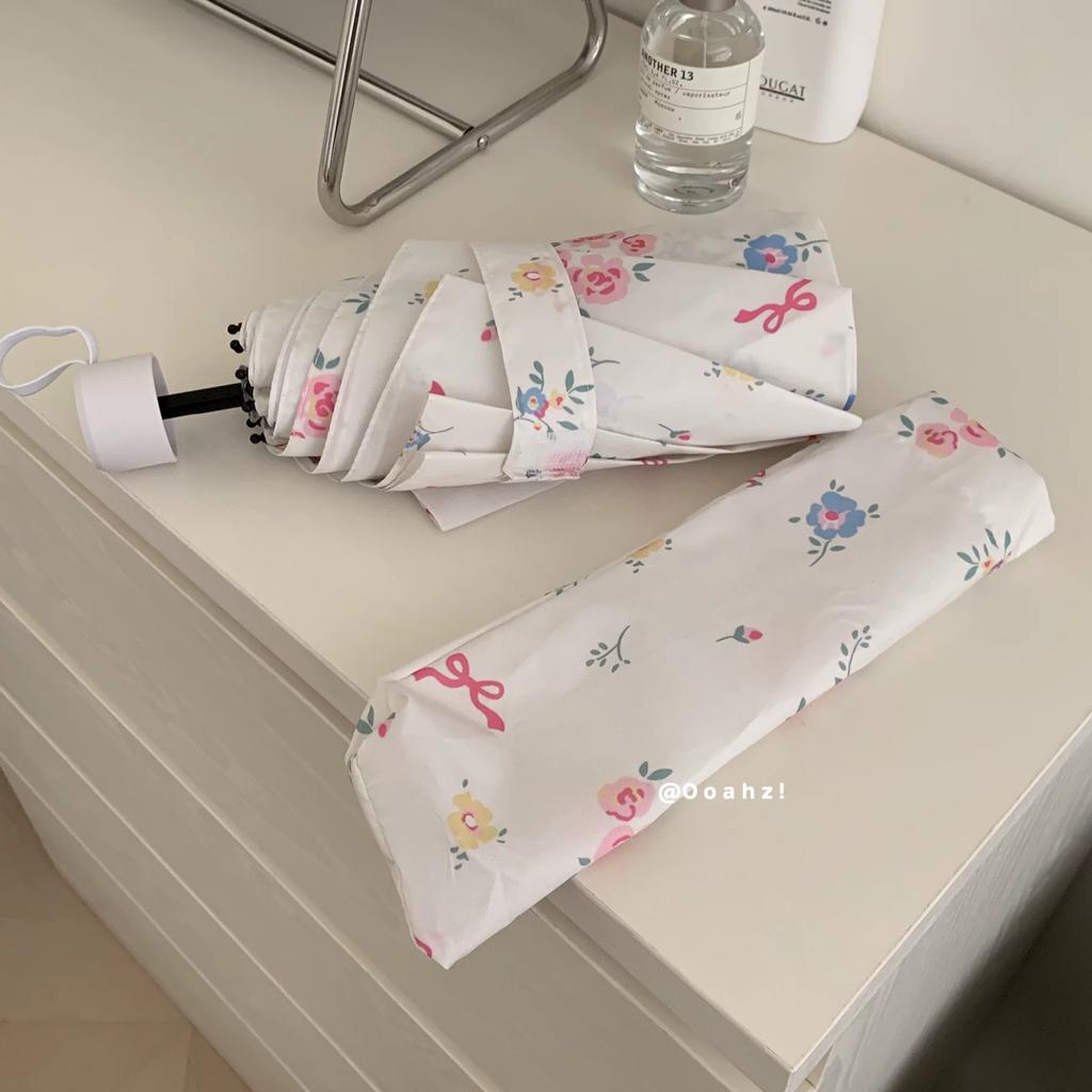 "Springtime" Korean Ins Fairy-Style Bowknot Rose Flower Umbrella, White, Suitable for Photography, Straight Long-Handled Umbrella