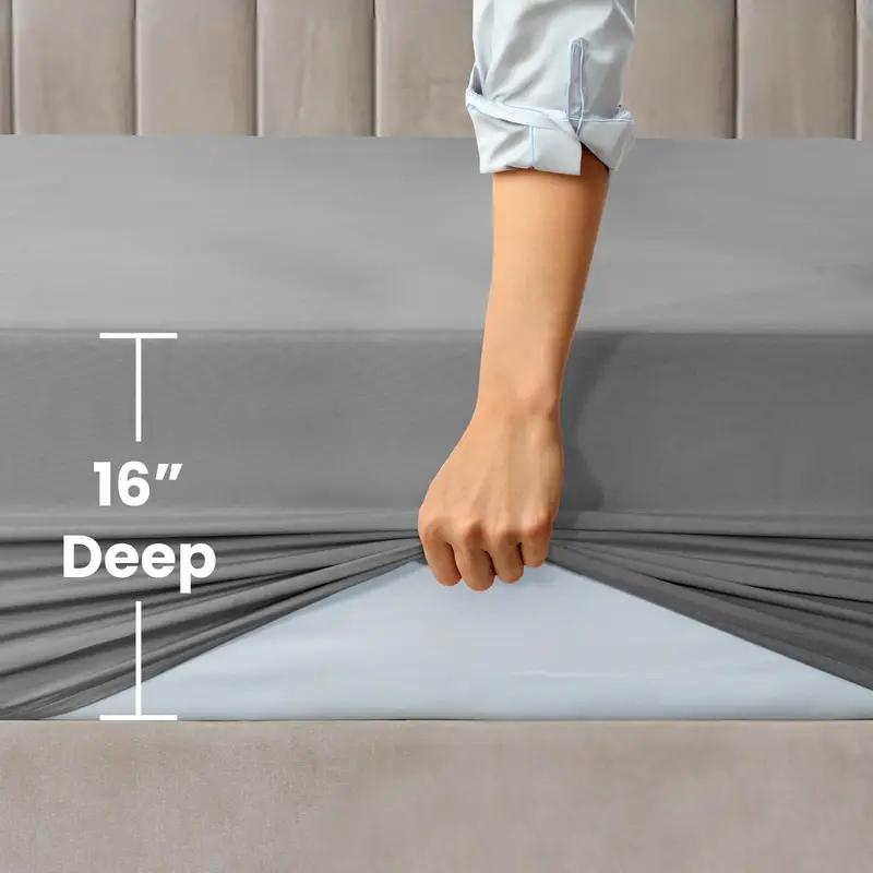 1PC Solid Color Bed Sheet, Comfortable Fitted Sheets, Deep Pocket Mattress Protective Cover Bedding Collection Smooth Texture