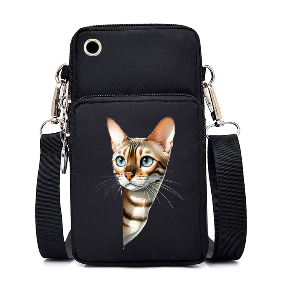 Funny Cat Series Print Mini Mobile Phone Bag Women Men Animal Lover Vertical Handbag Fashion Harajuku Kitten Teen Shoulder Bag