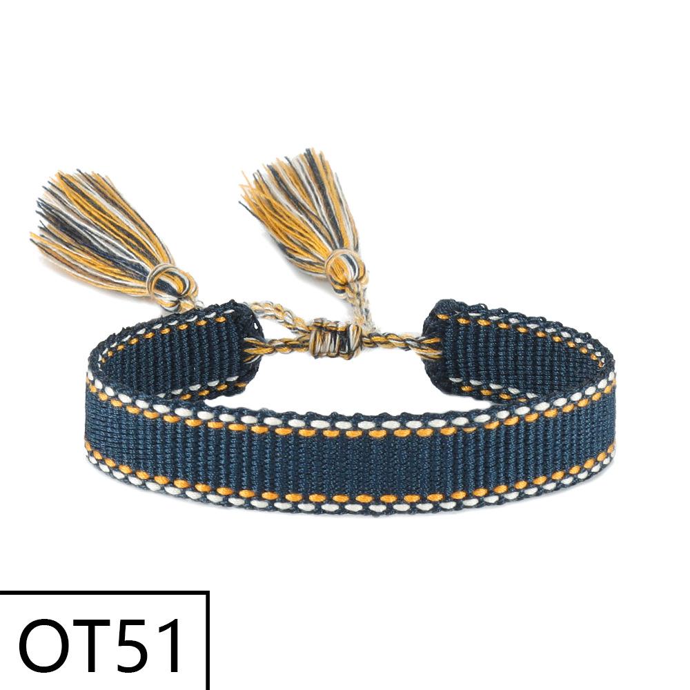 European & American Style Woven Bracelet - Solid Color, 1.3cm, Handmade Tassel, Fashionable Polyester Hand Rope for Women