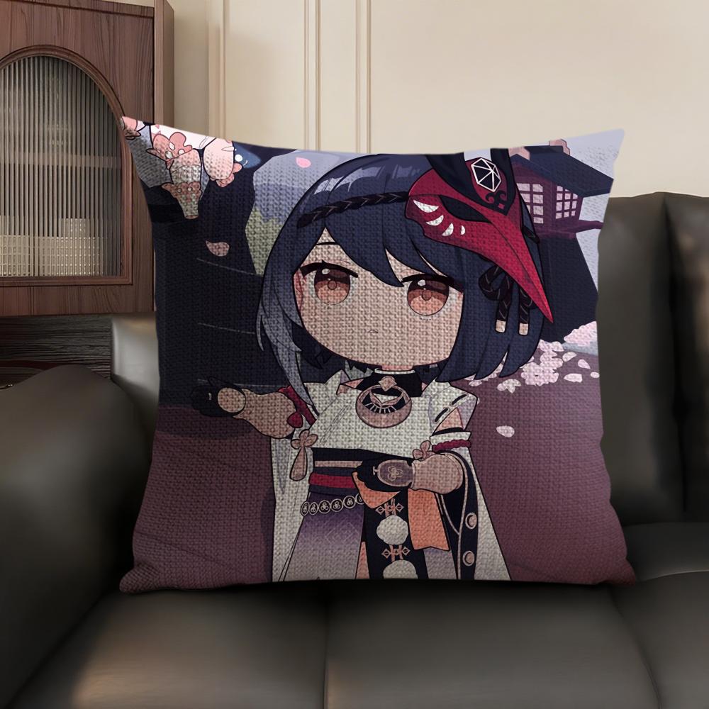 Kujo Sara Cute Genshin Impact Cushion Cover Natural Linen Organic Fabric Double-Sided Printing Sofa Home Decor Gift Pillow Case