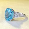 Zhuo Zhifan 2023 S925 Silver Sea Blue Ice Flower Oval Ring for Women