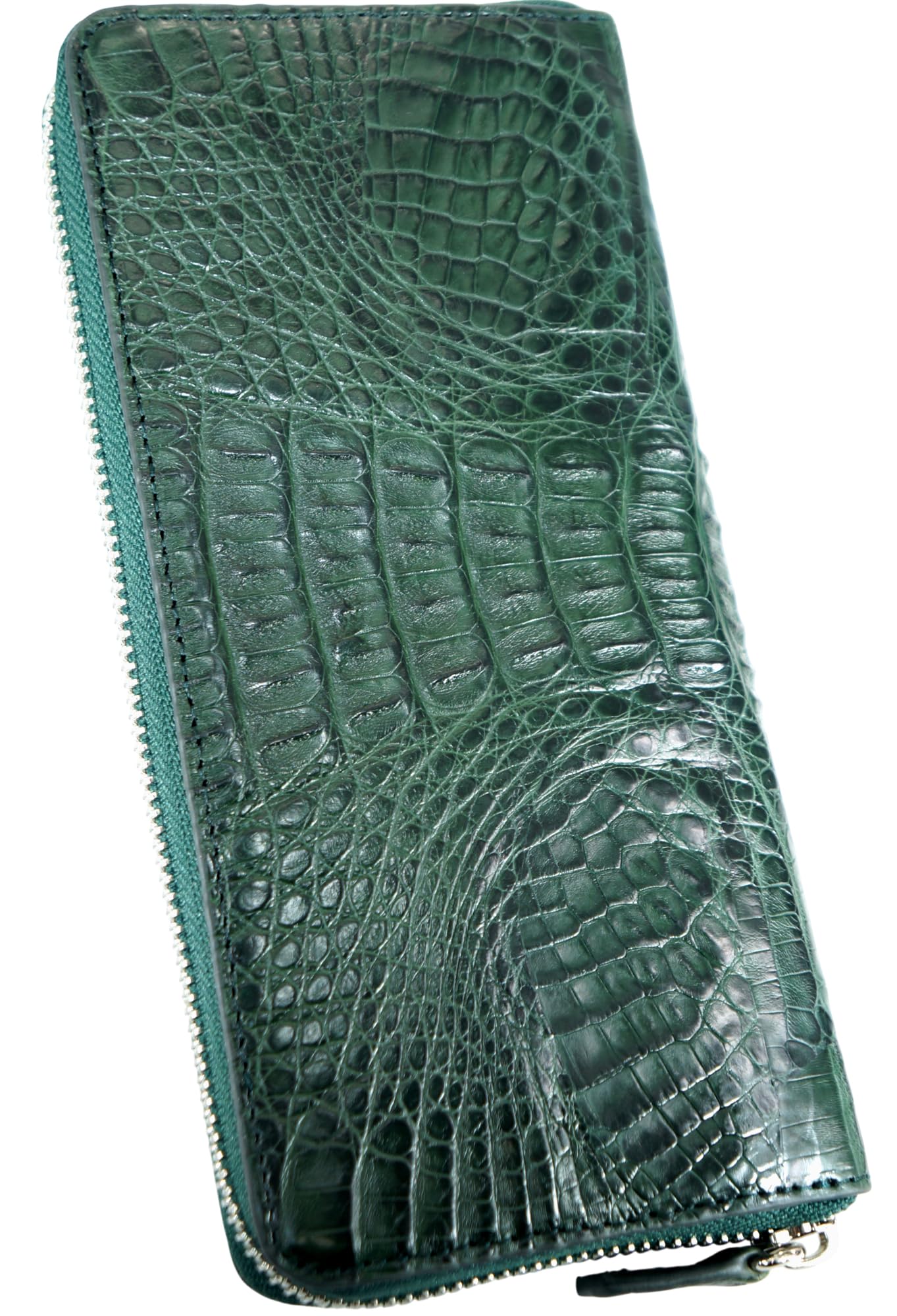

Green Crocodile Long Wallet for Men and Women, Authentic Crocodile Leather, Single Piece, Unparalleled Design, Round Zipper, Coin Purse, Card Slots,