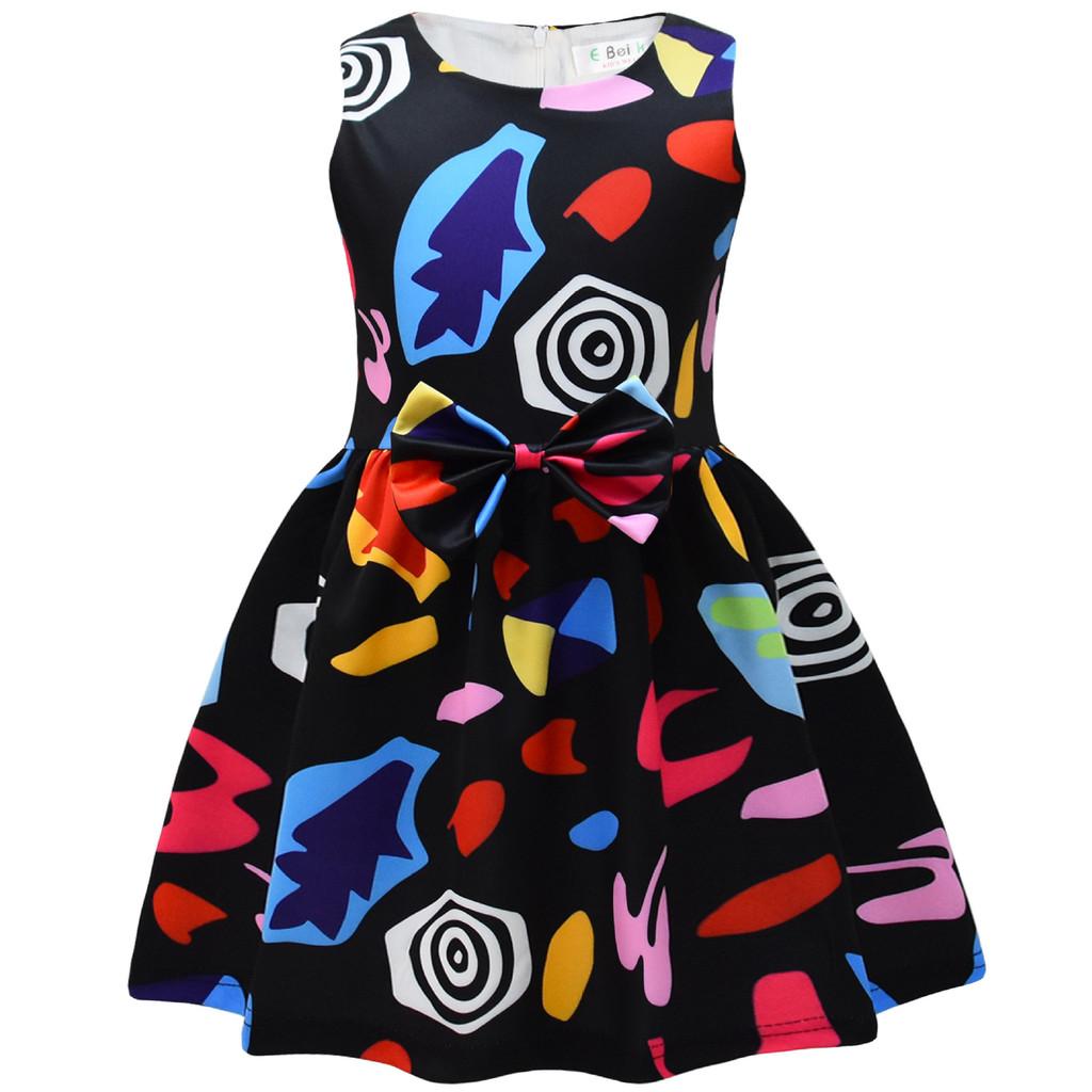 

Kids Girls Stranger Printed Sleeveless Bow Casual Party Princess Dress 140cm чорний