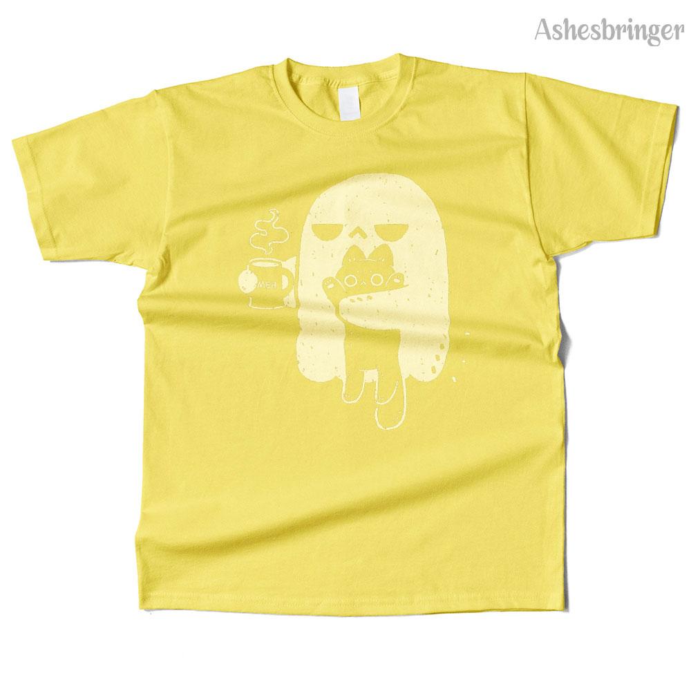 Unisexs Cotton Cute Ghost Holding Cat Graphic High Quality T Shirt Street Casual Style Tee for Unisex and Women