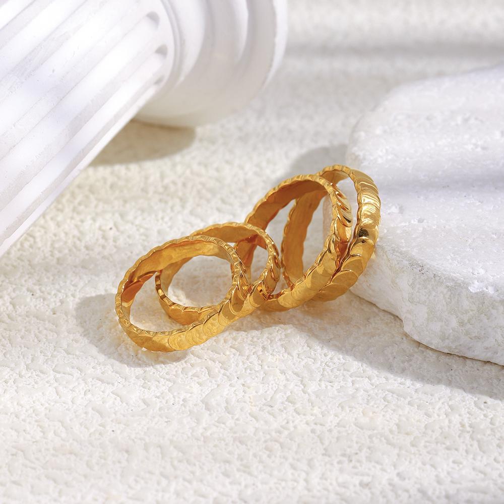MamacitaSlay 316L Stainless Steel Fish Scale Texture Ring 18K Gold Plated Waterproof Jewelry For Women Stackable Minimalist Ring
