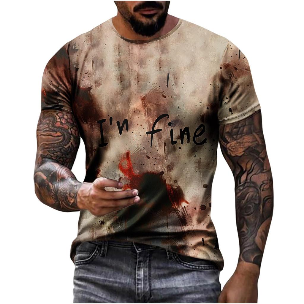 Pánská módní košile s krátkým rukávem a kulatým výstřihem s halloweenským potiskem