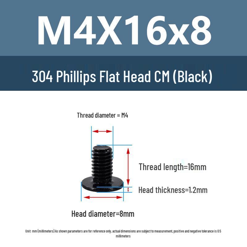 Yigu Black 304 Stainless Steel Flat Head Phillips Machine Screws M2-M6