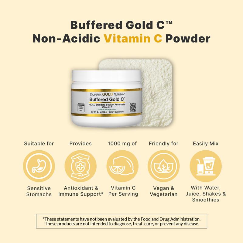 Buffered Gold C®, Non-Acidic Vitamin C Powder, Sodium Ascorbate, 8.4 oz (238 g)