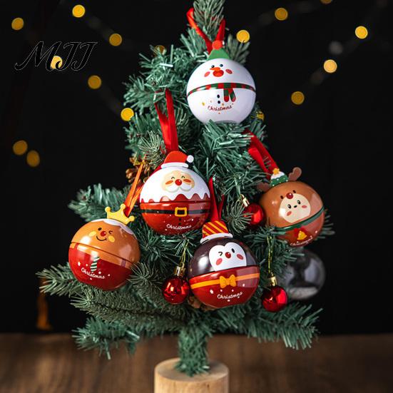 Metal Small Trinket Storage Christmas Round Tin Ball Ornament, Cute Santa Reindeer Penguin Hanging Decoration, Tree Decoration Set Fillable Candy Gift