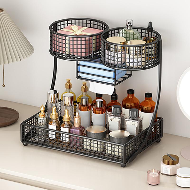 1Pc Lightweight Varnished Metal Makeup Storage Rack - No - Installation, Ideal For Vanity Countertop, For Lipstick & Skincare