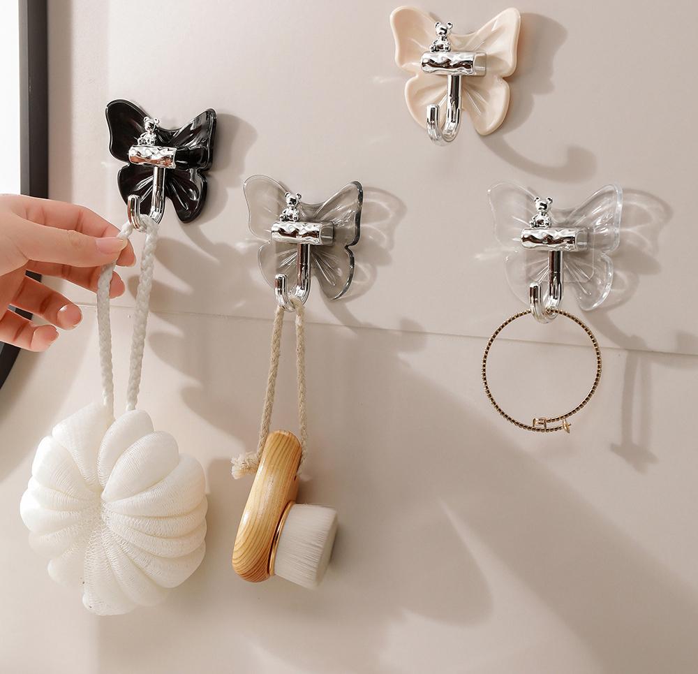 

Butterfly Shaped Adhesive Hook Punch-Free Wall Hanger for Towel Hair Ring Storage one size