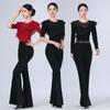 Womens Latin Dance Performance Outfit Set Modals Sequin Top Flared Pants Stage Practice