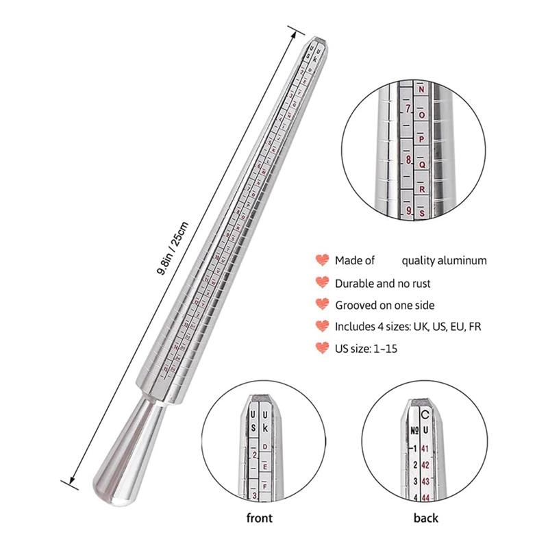 A44Z-3PCS Ring Sizer Measuring Tool Set, Ring Gauges With Finger Sizer Mandrel Ring Sizer For Jewelry Sizing Measuring