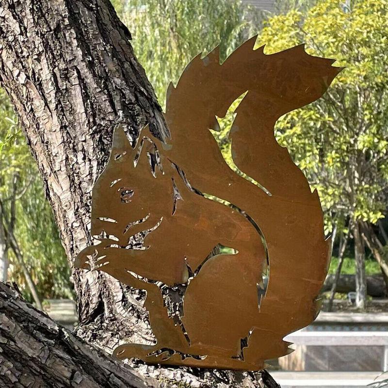 Metal Squirrel Steel Silhouette Metal Squirrel Silhouette Outdoor Decorations Stake Ornament Yard Art Garden Sculpture