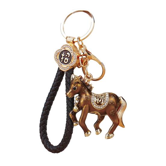 Keychain Pendant Rhinestones Inlaid Horse Design Key Chain Decorative Good Fortune Keyring Wallets Cars Backpacks Accessory