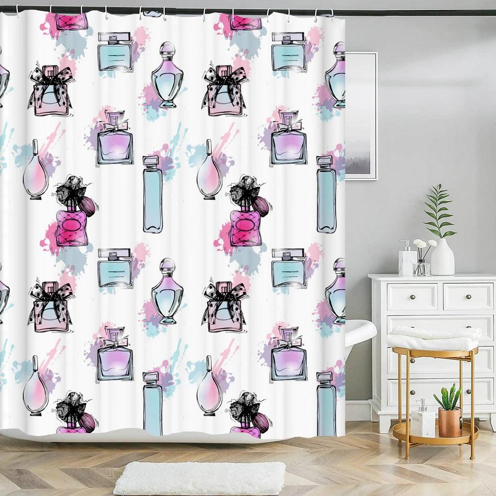 Love Heart Shower Curtain Romantic Red Pink Sexy Lips Waterproof Print Heart Pattern Bathroom Bathtud Decor Fabric With Hooks