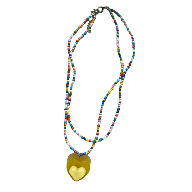 Sweet Heart Pendant Necklace Temperament Choker Fashion Jewelry Clavicle Chain Y2K Colorful Beaded Charm Necklace