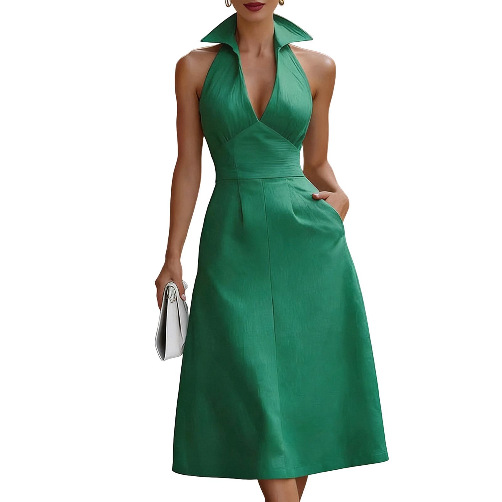 Women s Fashion Vintage V-Neck Sleeveless Casual Dress XXL