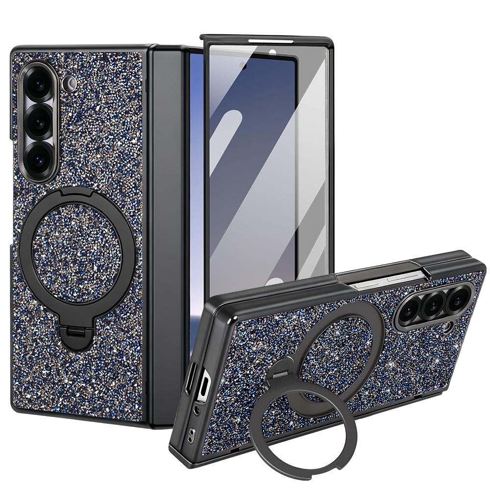 High Quality Flash Diamond Plating Case For Samsung Galaxy Z Fold 7 & Fold 6 Anti Peeping Film Magnetic Rotating Stand Cover