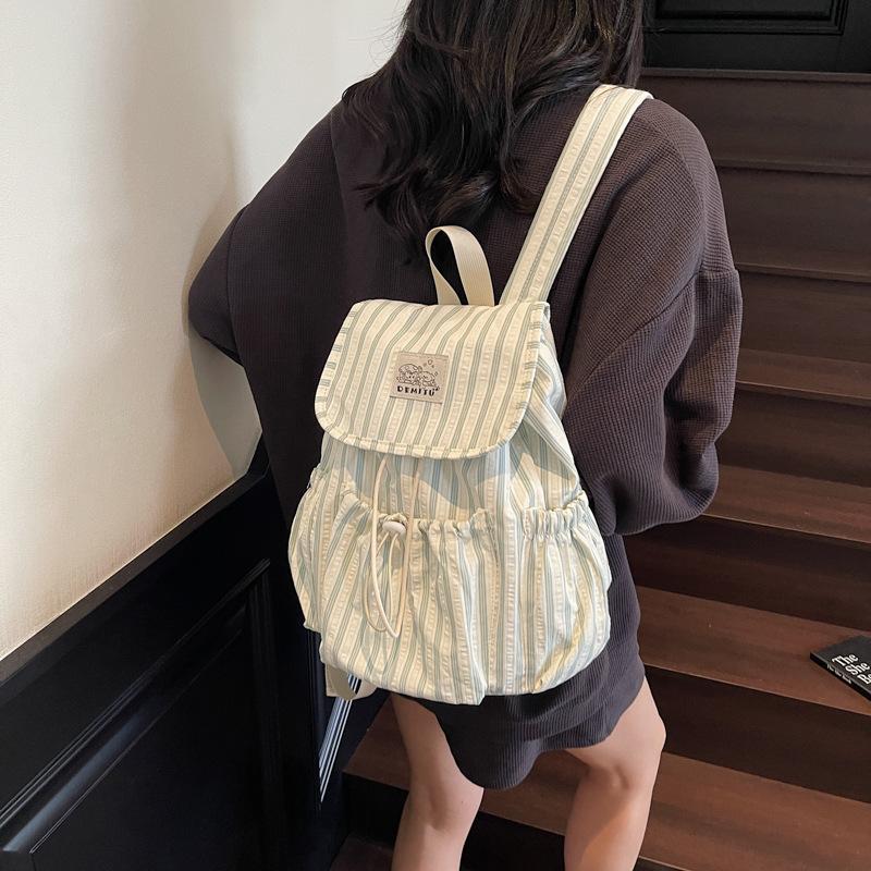 Schoolbag Korean Ins High Value Striped Backpack Female College Student Commuting Leisure Small Schoolbag Outdoor Small Fresh Backpack