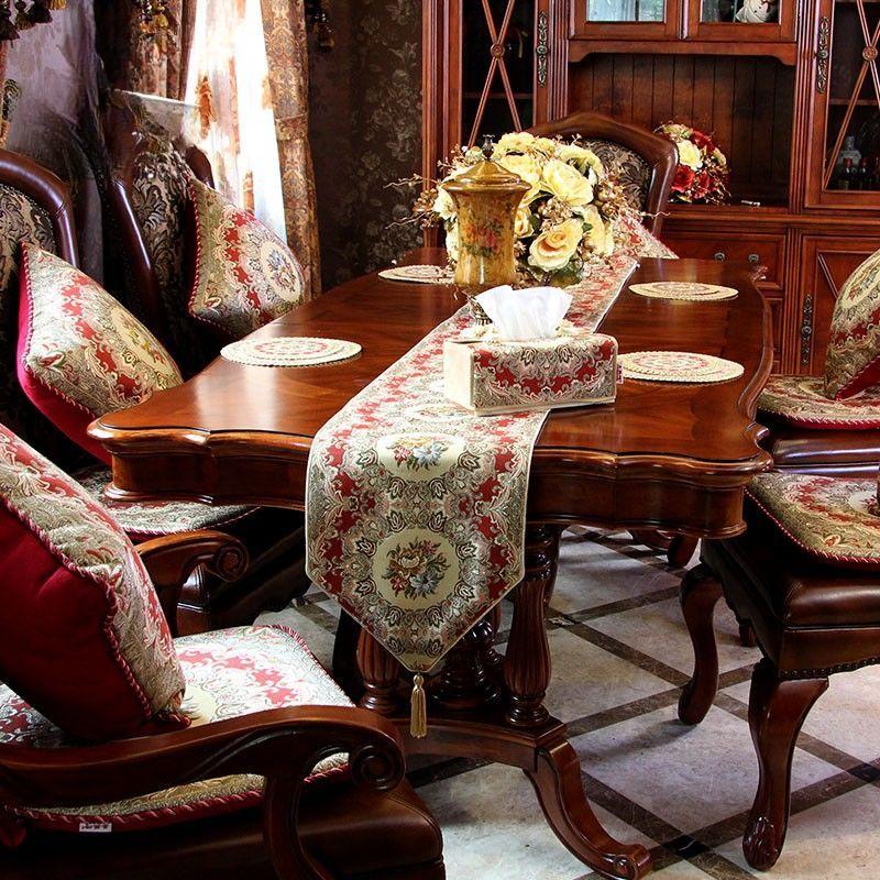 European Jacquard Table Flag Tea Table and TV Cabinet Anti Slip Long Towel Beaded Tassel Pendant Furniture Decoration Tablecloth