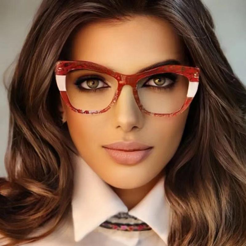 New Fashion Double Color Cat Eye Women Glasses Frame Clear Anti Blue Light Optical Leopard Eyewear