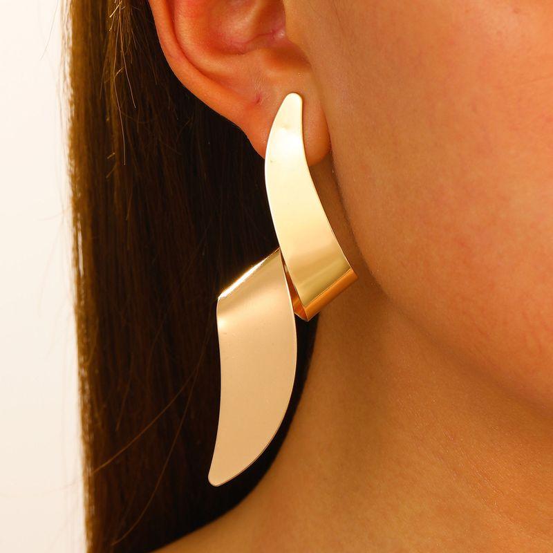 Europe and America Cross Border Retro Exaggerated Metal Lava Ruched Texture Stud Earrings Asymmetrical Geometric Earrings Earrings for Women