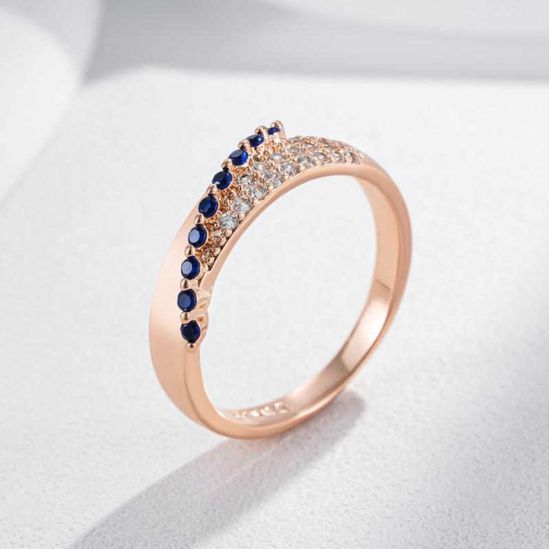 Shiny Blue Natural Zircon Rings For Women Unique  Rose Gold Color High Quality Daily Fine Jewelry