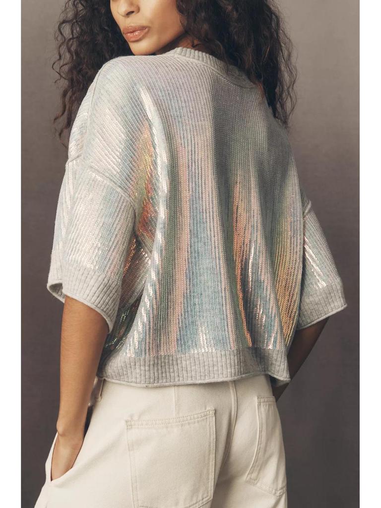 Summer 2026 Women's Solid Color Sequin Short Sleeve T-Shirt
