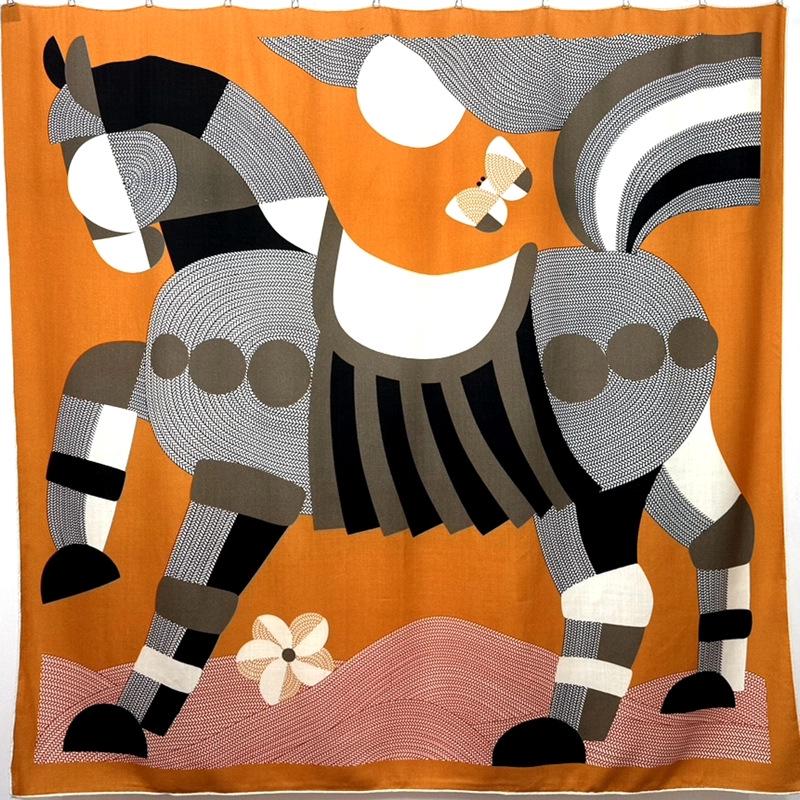 Little Horse Silk Wool Double-Sided Scarf, Autumn & Winter Style Shawl