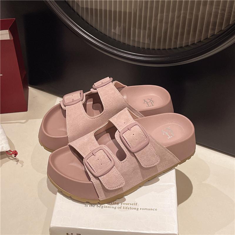 Fashion Smile Women Slippers Summer Casual Women Shoes Retro Trend With Buckle Slippers Comfortable Beach Slippers Round-headed Slippers