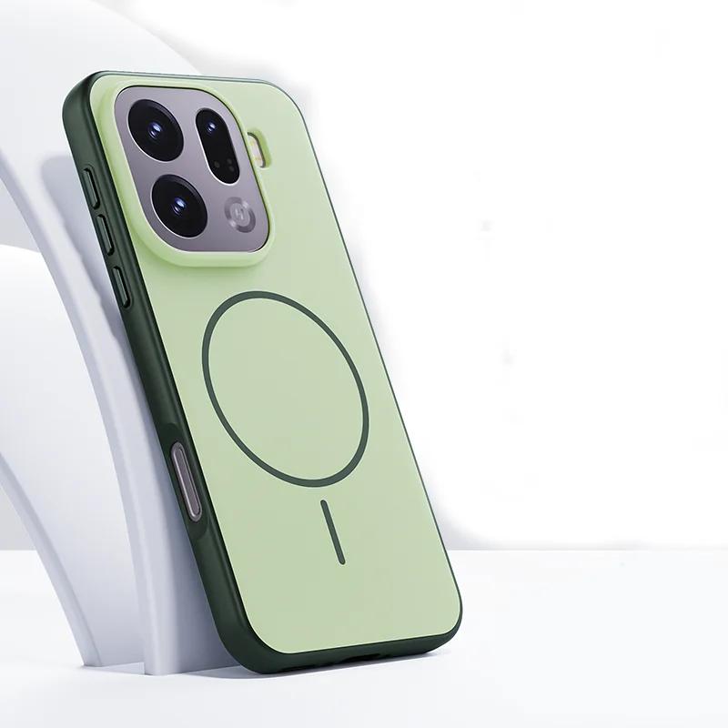 

Магнітний чохол для телефону OPPO Find X9/X9 pro, двоколірний, матовий, ПК + ТПУ, зі шкіряним відчуттям, металева кнопка, задня кришка OPPO Find X9 Pro зелений