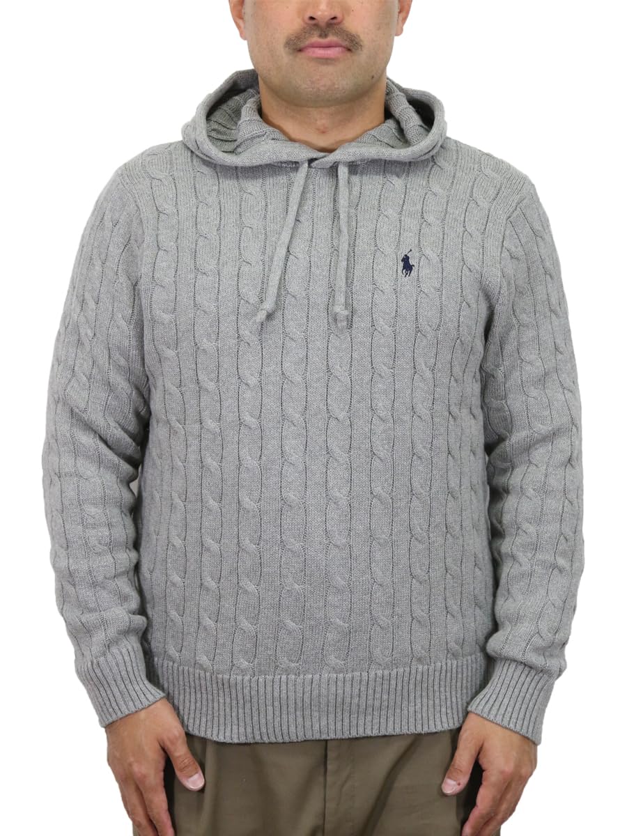 

Polo Ralph Lauren Men s Cotton Cable Knit Hoodie Sweater GREY M (01020153) серый