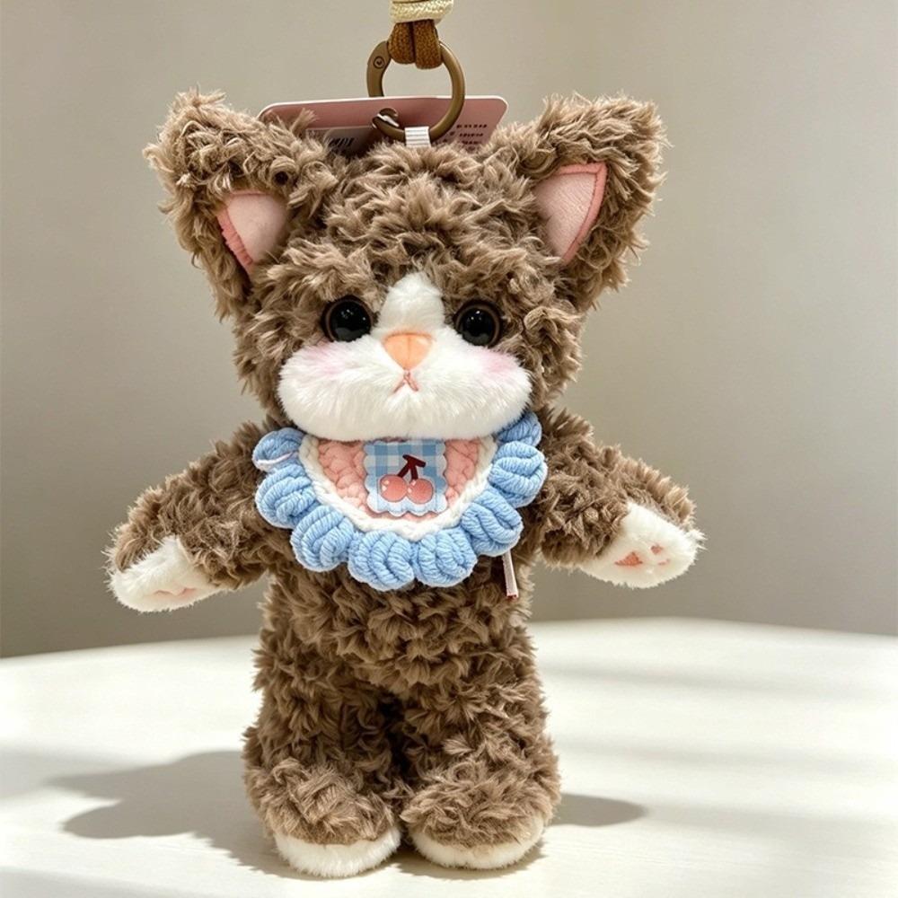 Curly German Cat Stuffed Bag Charm Soft Fluffy Ornament Cute Cat Plush Keychain Girls