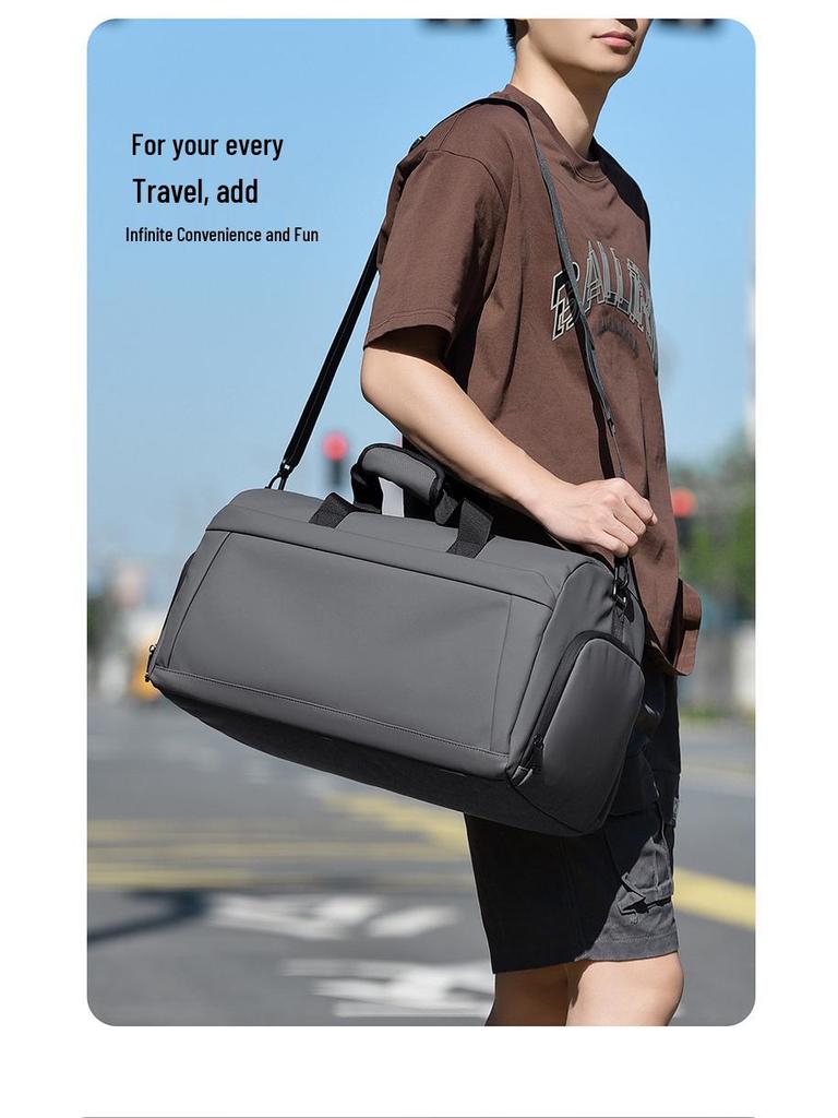 Compact Gym Duffel Bag with Shoe Compartment, Large-Capacity Travel Bag, Trolley-Attachable Sports Handbag