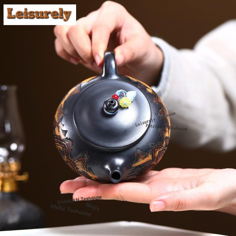 240ml Boutique Yixing Lila Ton Teekanne Handgefertigt Han Jiang Topf Rohmaterial Stein Gelber Schlamm Kessel Mit Filter Zisha Teegeschirr Teegeschirr