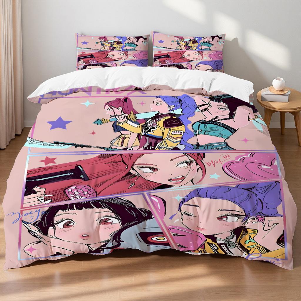 KPOP Lovci démonů Ložní souprava Queen King Size EU Jednolůžko Přikrývka Povlak na přikrývku Sady s povlaky na polštáře Pro dívky K narozeninám