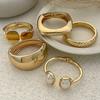 SHIXIN 6 Styles Geometric Gold Color Cuff Spring Bangles for Women Vintage Metal Chunky Wide Hand Bracelets Fashion Jewelry Y2K