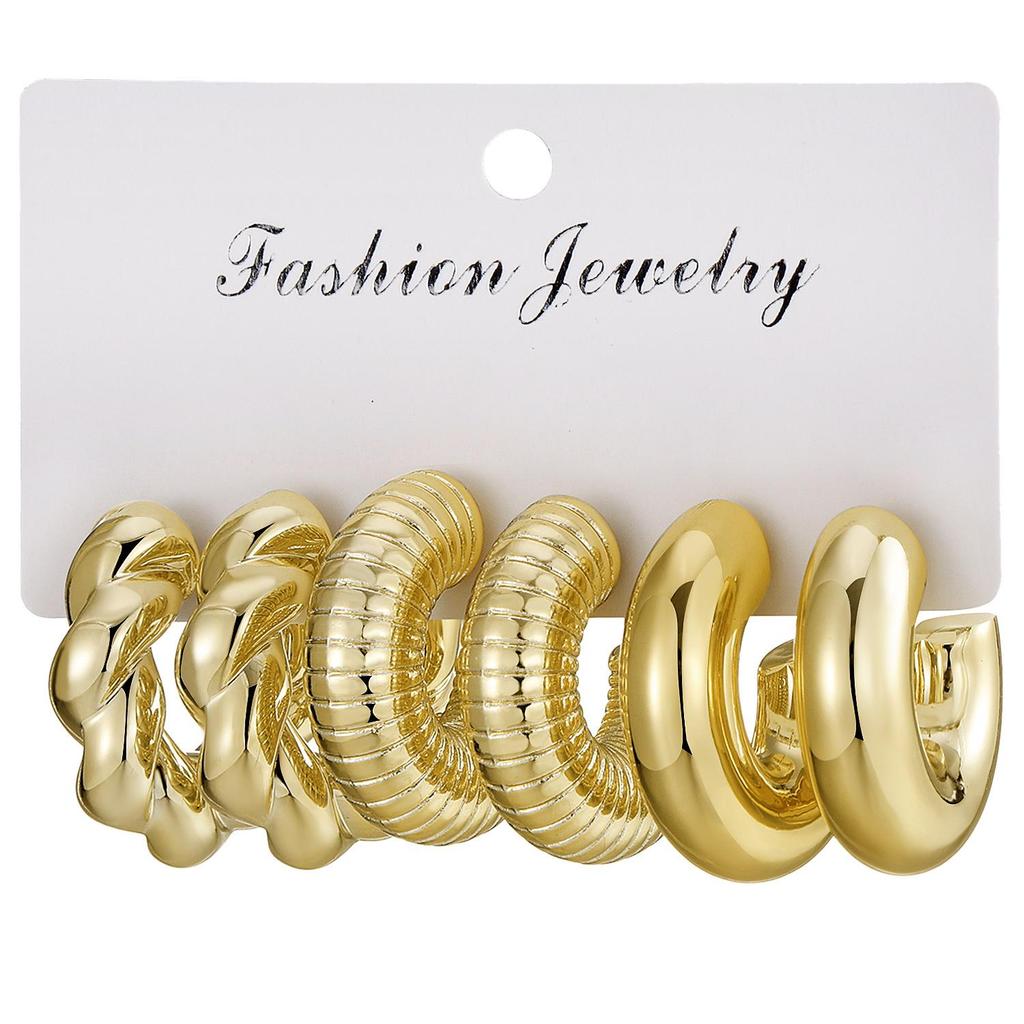 Guld C-formade Vattendroppe Örhängen Set - 3 Delar Trendiga Geometriska Creoler för Kvinnor