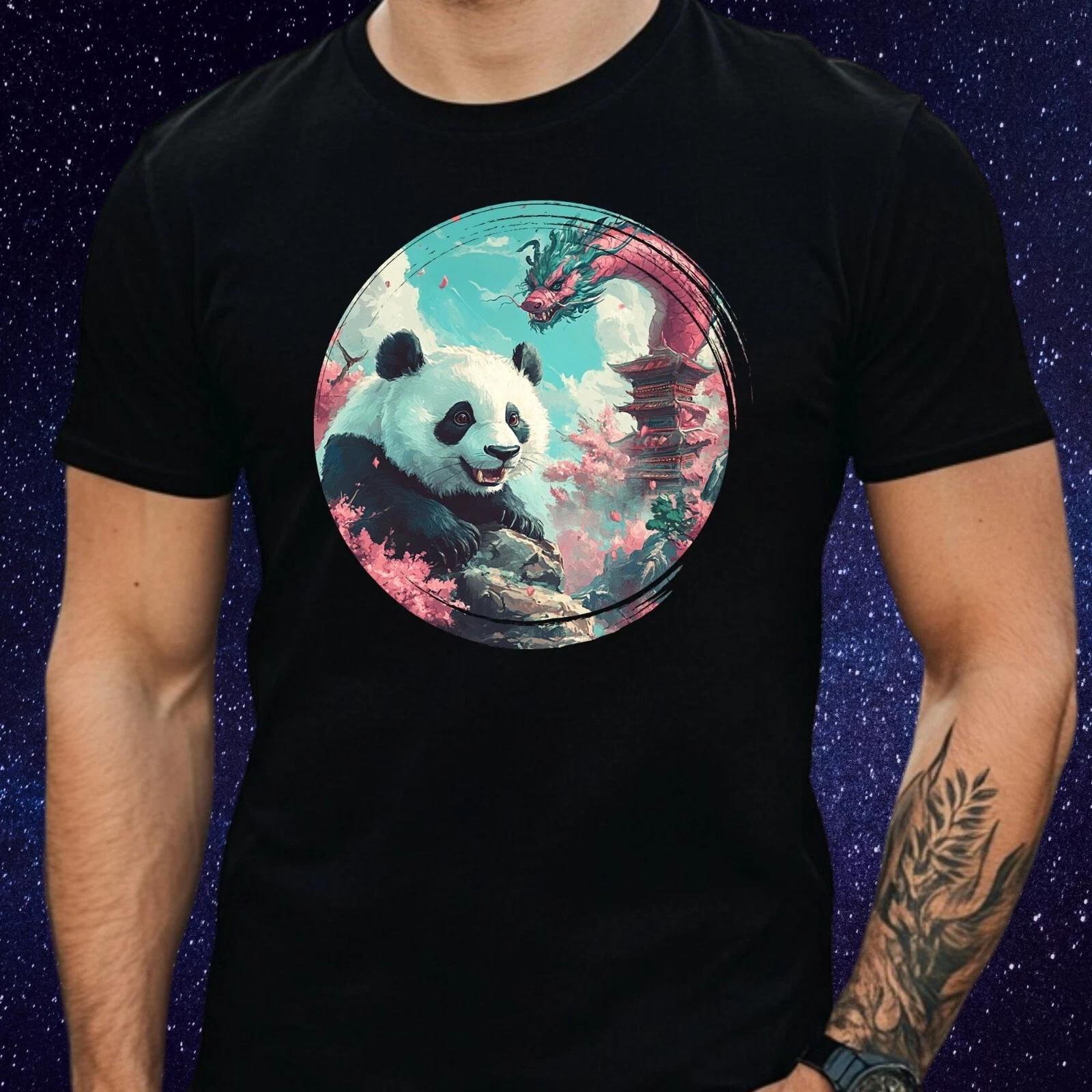 T-Shirt Herren Panda und Drache Motiv Baumwolle Größe S bis 5XL XS